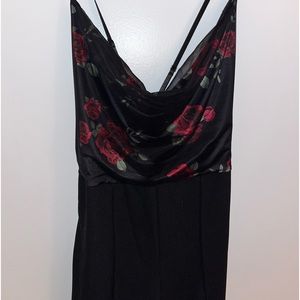 Cowl Neck Black Floral top Jumpsuit Pantsuit CrissCross Back Size 0XL